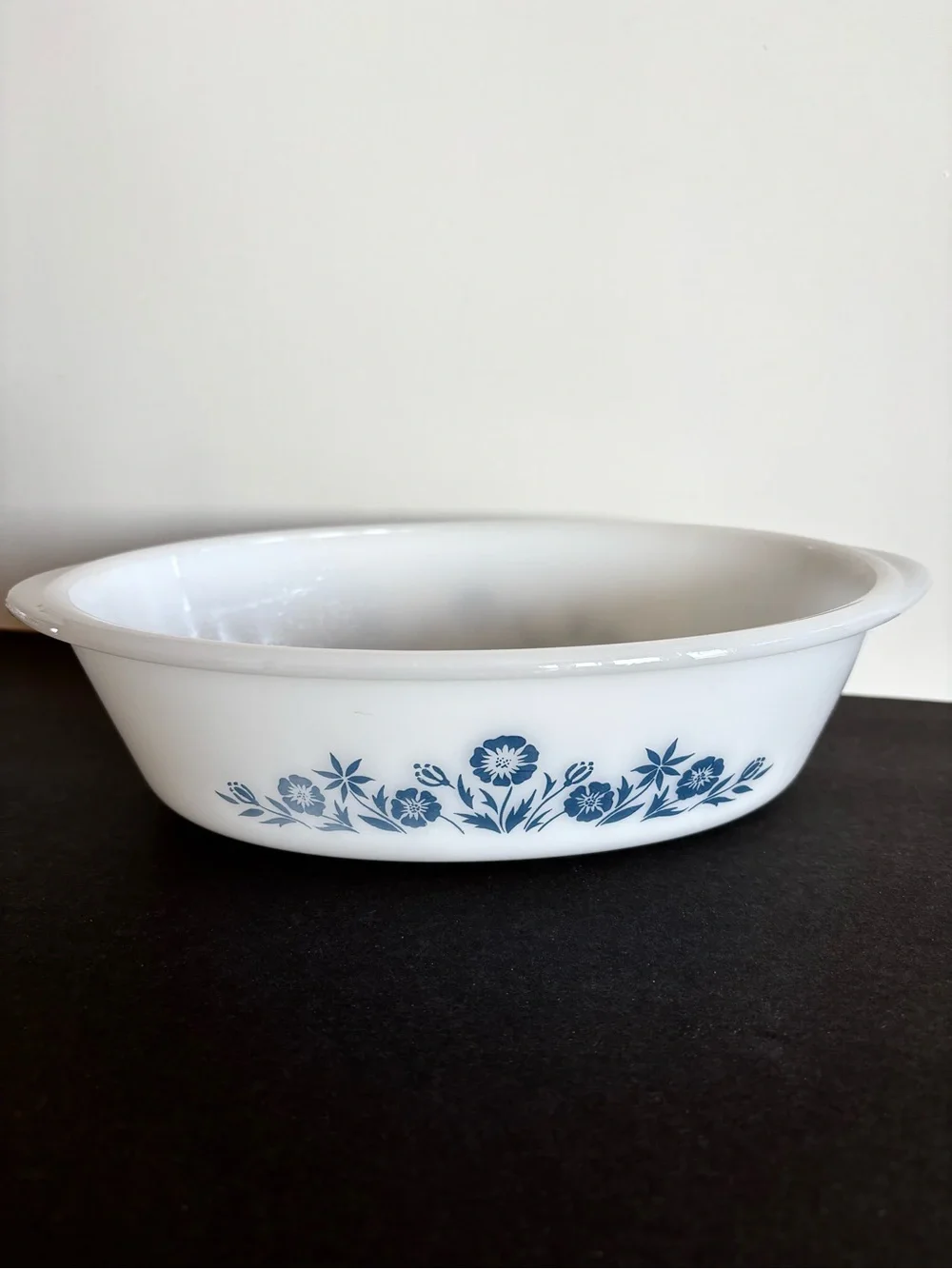 Vintage Glassbake Milk Glass Maid of Honor Blue Floral Bowl and Casserole Dish